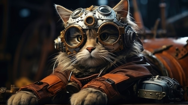 Foto grátis gato futurista com óculos de proteção