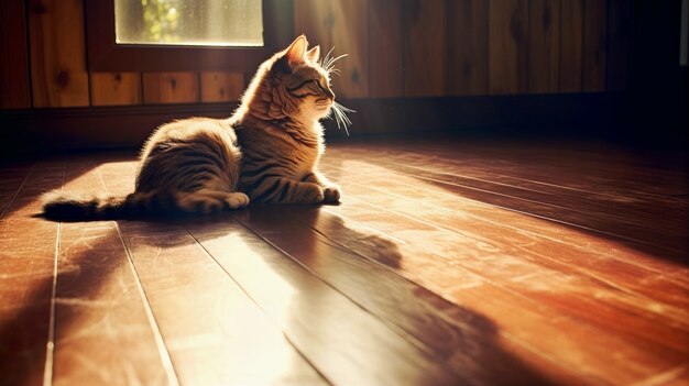 Gato peludo bonito dentro de casa