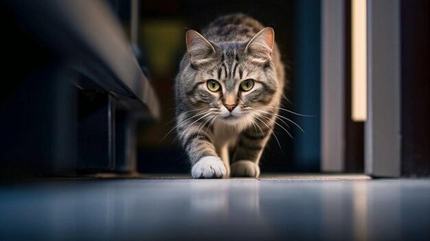 Gato peludo bonito dentro de casa