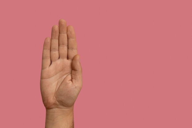 Foto grátis gesto com a mão em linguagem gestual com espaço de cópia