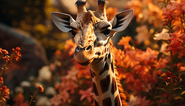 Foto grátis girafa na beleza da natureza selvagem concentra-se no retrato animal gerado pela inteligência artificial