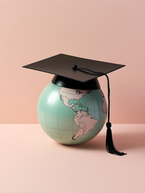 Globo da Terra com tampa de graduação para o dia da educação