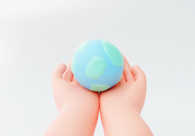 Globo na mão terra sinal de ecologia do mundo global ou símbolo de fundo 3d ilustração dos desenhos animados