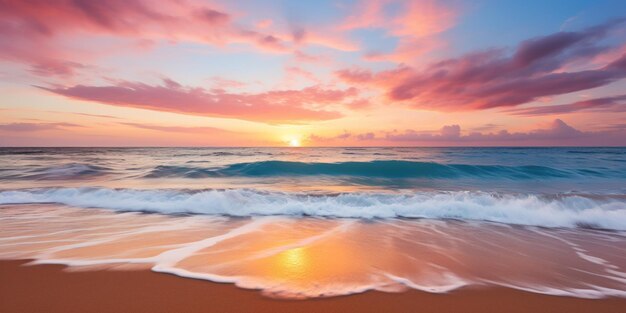 Glorioso céu ao pôr-do-sol como pano de fundo para uma praia tranquila