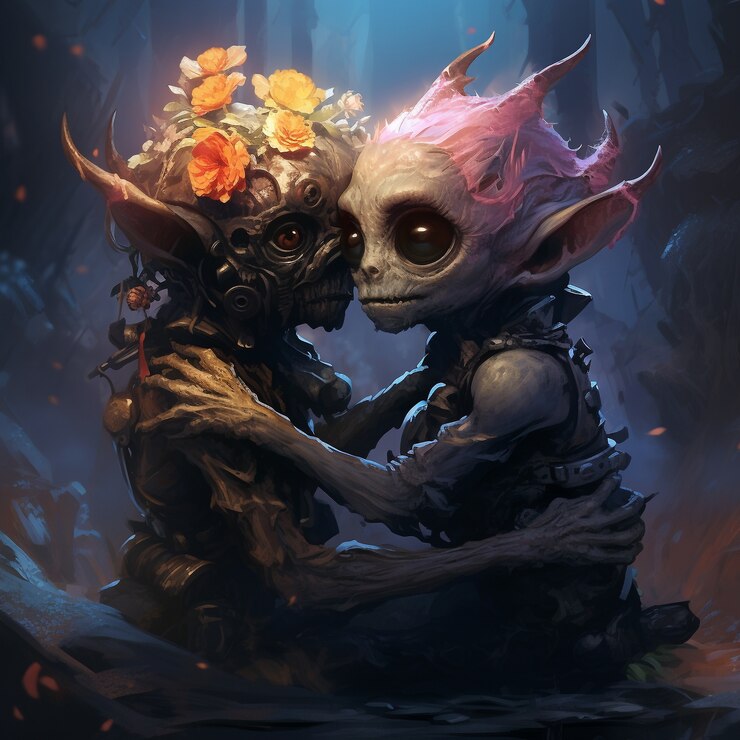 Foto grátis goblins de tiro médio abraçando o mundo de fantasia