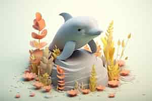 Foto grátis golfinho 3d com plantas
