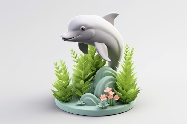 Foto grátis golfinho 3d com plantas