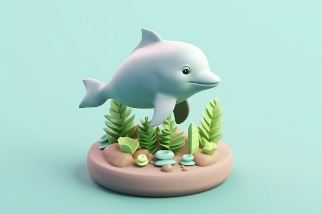 Foto grátis golfinho 3d com plantas