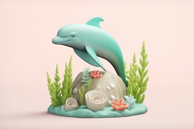 Golfinho 3D com plantas