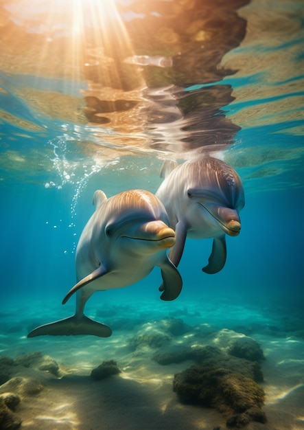 Foto grátis golfinhos nadando juntos