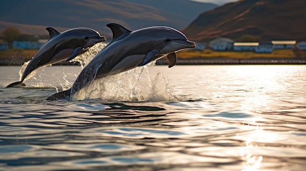 Foto grátis golfinhos saltando da água