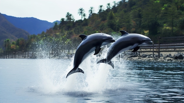 Foto grátis golfinhos saltando da água