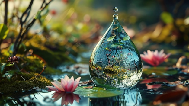 Gota de água realista com um ecossistema para o dia mundial da água