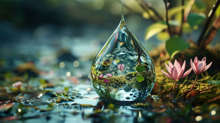 Foto grátis gota de água realista com um ecossistema