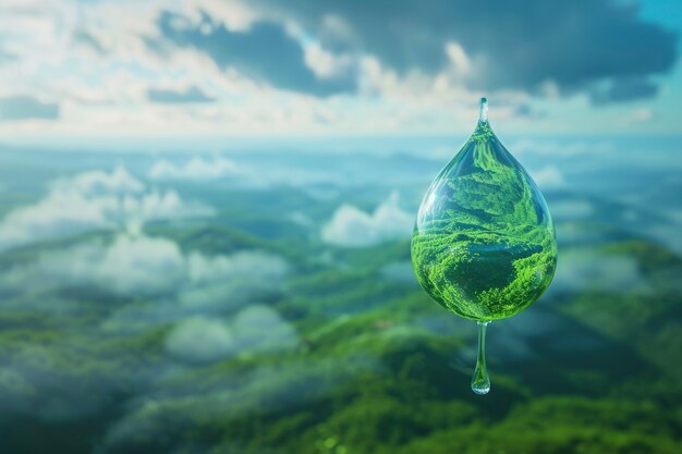 Gota de água realista com um ecossistema