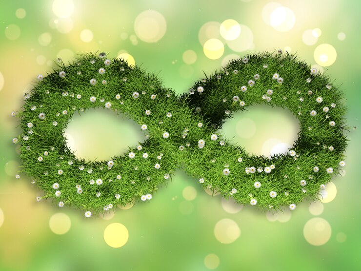 Foto grátis grama e margaridas em forma de um símbolo de infinito em um bokeh luzes