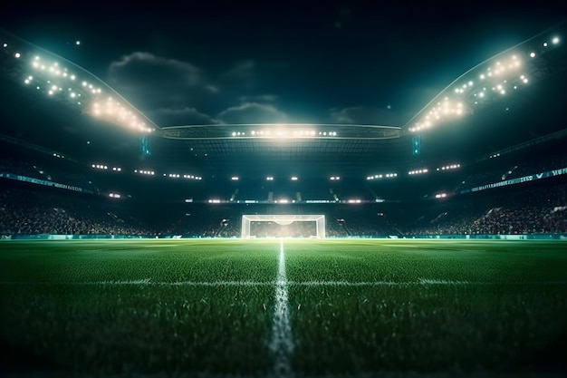 Grama verde iluminação cinematográfica estádio de futebol