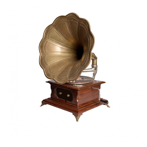 Gramofone do vintage com caixa de madeira