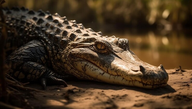 Foto grátis grande crocodilo descansando em lagoa de floresta tropical gerada por ia