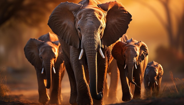 Foto grátis grande grupo de elefantes africanos caminhando na savana africana gerada por inteligência artificial