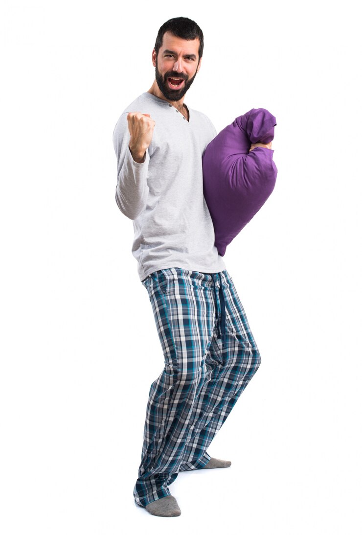 Foto grátis grande pijama de homem acordado