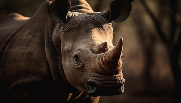 Foto grátis grande rinoceronte pastando na área selvagem africana ai generativa