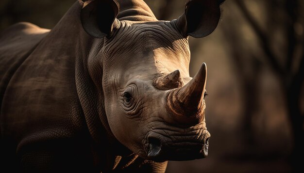Grande rinoceronte pastando na área selvagem africana AI generativa