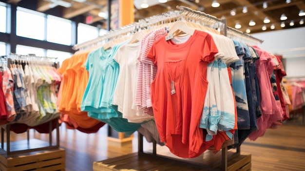 Foto grátis grandes lojas de roupas exibindo roupas de verão femininas, incluindo tops, shorts e saias