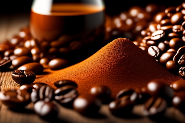 Foto grátis grãos de café e uma pilha de grãos de café