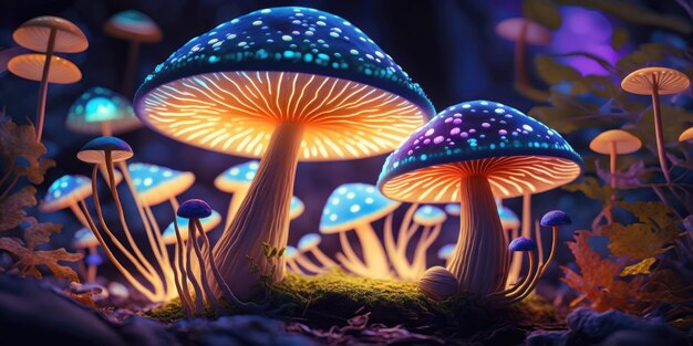 Grupo de cogumelos crescendo na floresta