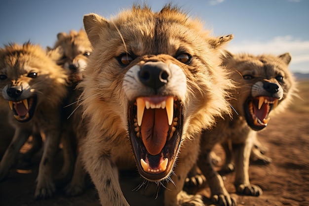 Foto grátis grupo de hienas furiosas papel de parede