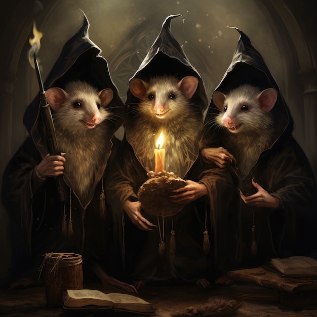 Grupo de opossums com velas