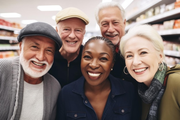 Foto grátis grupo legal de amigos expressão feliz em um supermercado ai gerado