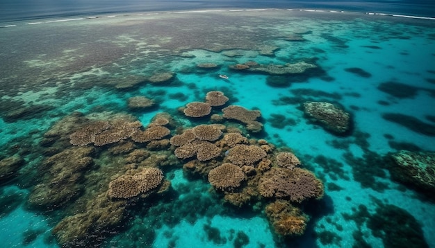 Água transparente revela paisagem idílica de recife de coral gerada por IA