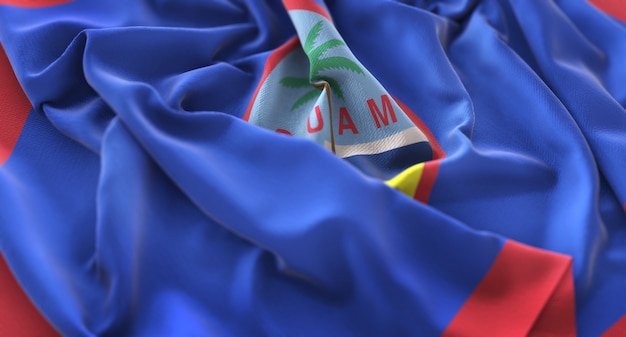 Guam flag ruffled beautifully waving macro close-up shot