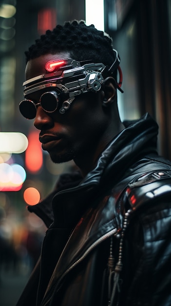 Foto grátis guerreiro cyberpunk em cenário urbano