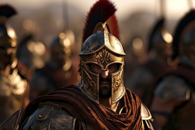 Guerreiro do antigo império romano com capacete
