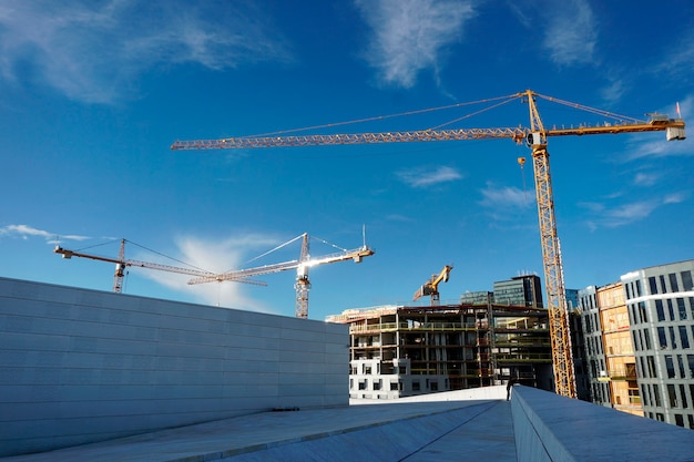 Guindastes em um canteiro de obras