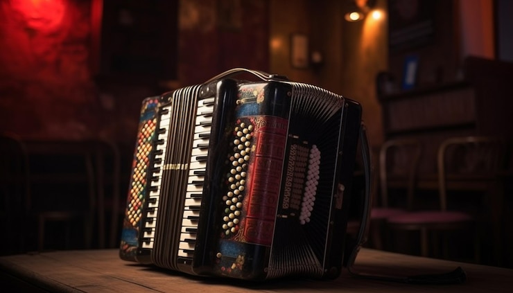 Foto grátis guitarra antiga em livros encadernados em couro de mesa nas proximidades de ia generativa