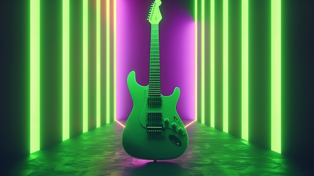 Guitarra elétrica com luz de néon