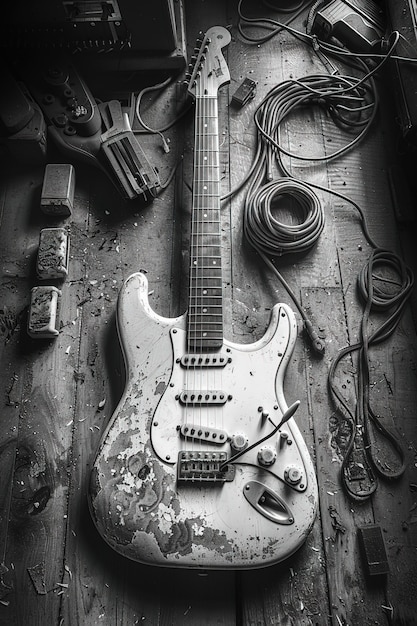 Foto grátis guitarra elétrica em estúdio, natureza morta.