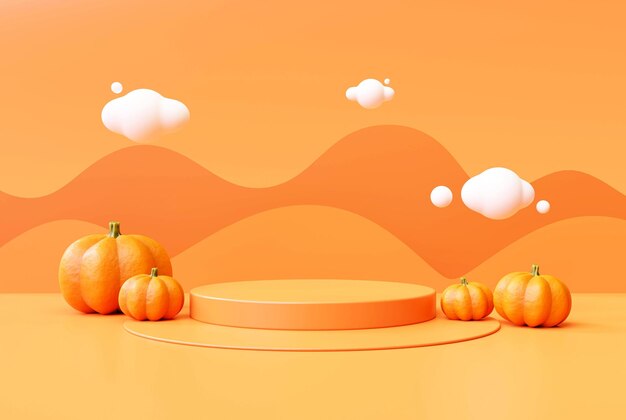 Halloween com abóbora e pódio mínimo vazio exibição de fundo de exibição de produto 3d ilustração