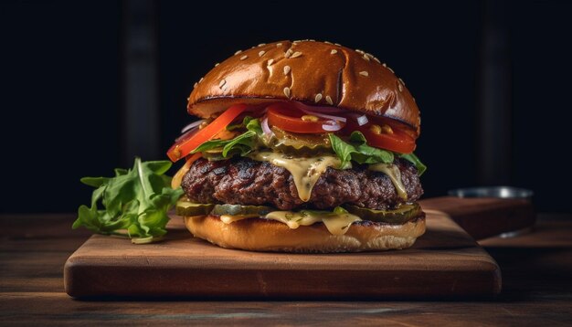 Foto grátis hambúrguer de carne grelhada com queijo e tomate gerado por ia