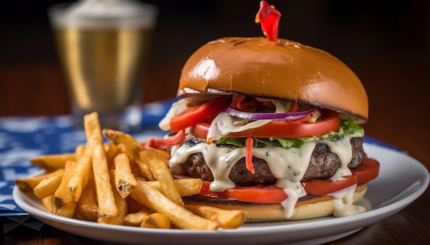 Foto grátis hambúrguer e batatas fritas gerados por ia