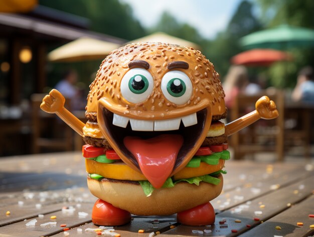 Hambúrguer fofo com expressão facial