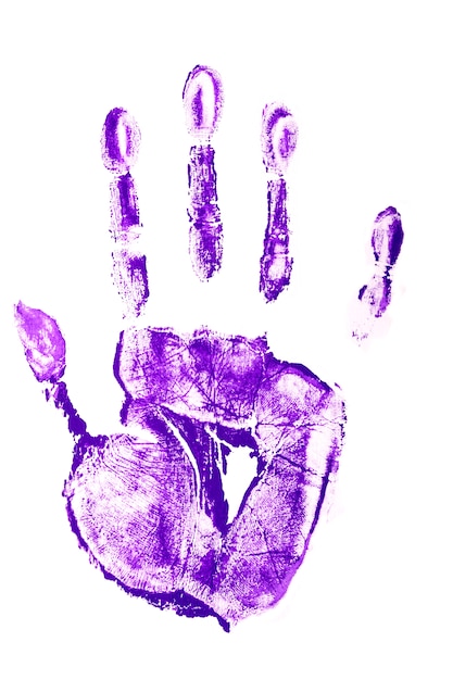 Handprint na pintura roxa