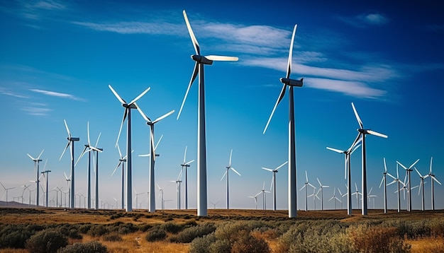 Hélice de turbina eólica girando no céu azul gerado por IA