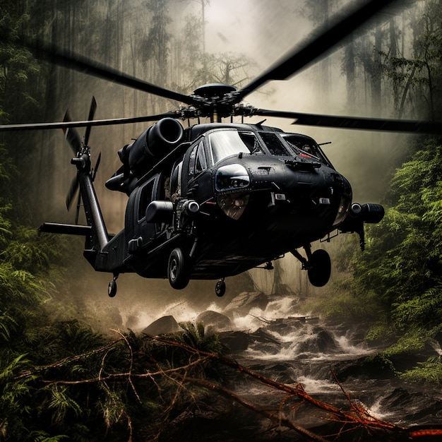 Foto grátis helicóptero do exército na floresta