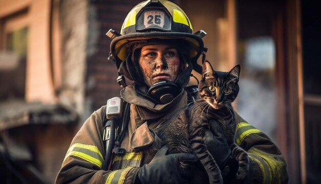 Heróis de uniforme e equipamento lutam contra as chamas geradas pela IA