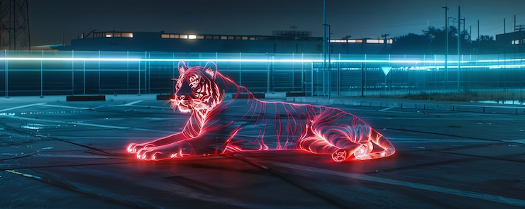 Foto grátis holograma de néon de um tigre
